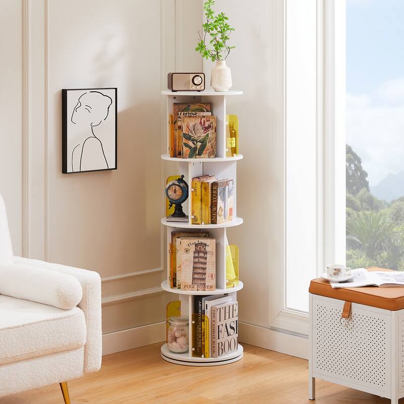 VECELO 5-Tier Rotating Bookcase 7.18" Bookends 50.39" Tall Space-Saving Design for 80-100 Books Bookcase