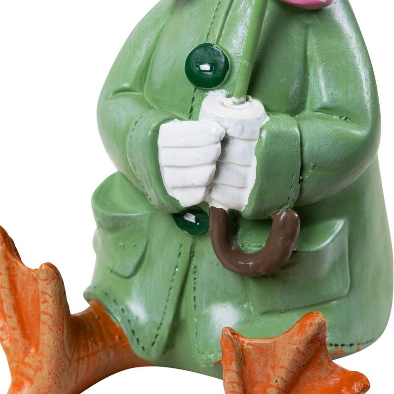 Sitting Duck in Raincoat and Umbrella Outdoor Garden Statue - 10.5"