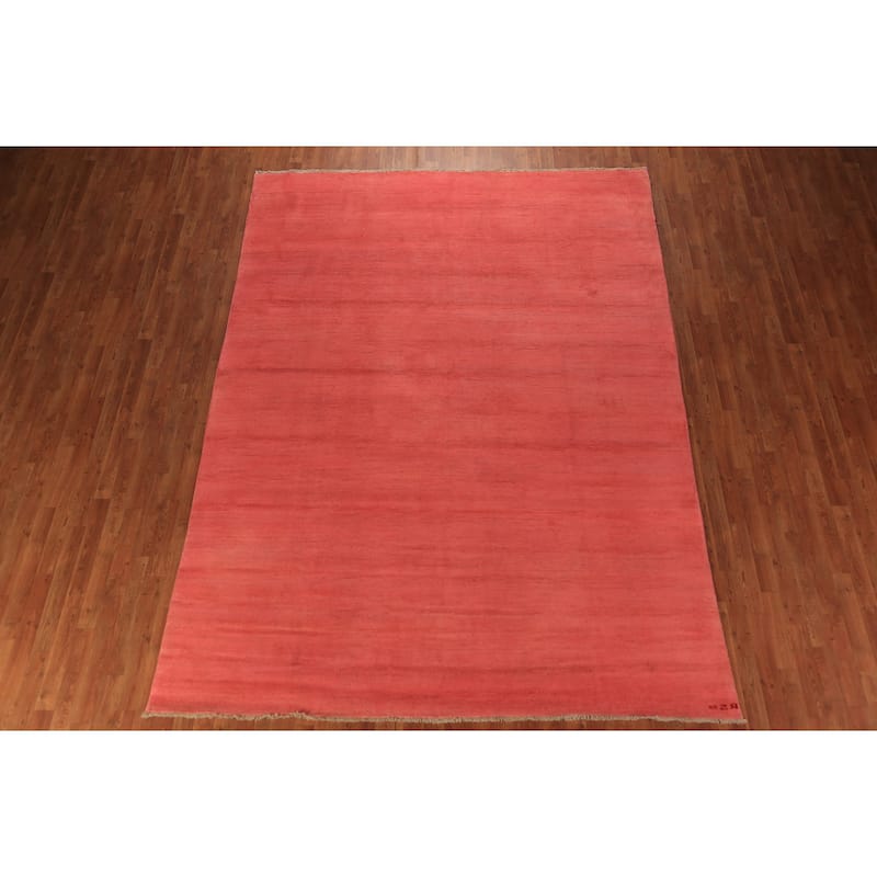 Pink Salmon Modern Gabbeh Oriental Area Rug Handmade Wool Carpet - 8'1" x 11'4"