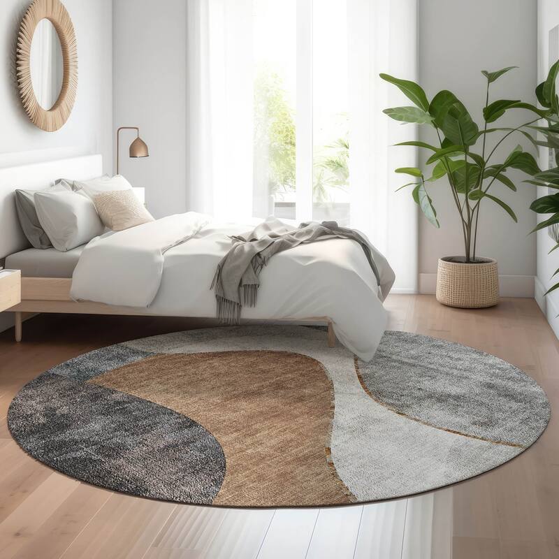 Premium Washable Super Soft Abstract Glam Mayfield Rug - Gray - 8' x 8' - Round