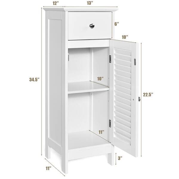 Gymax Bathroom Floor Cabinet Wooden Storage Organizer w/Drawer Doors