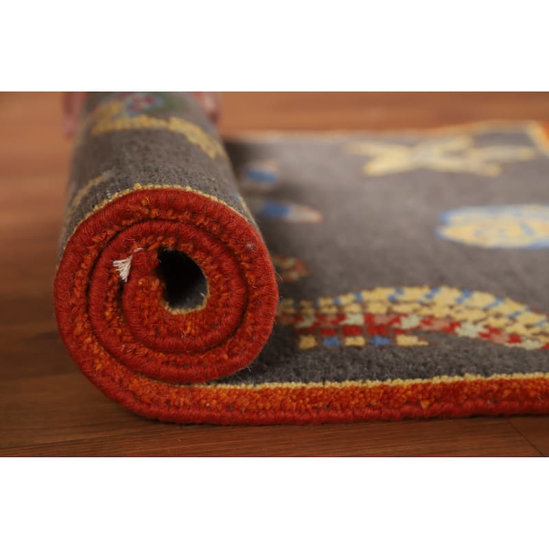Hand Knotted Oriental 100% Wool Carpet Traditional Animal Pictorial Greys & Charcoal Art Deco Area Rug - 3' 0'' X 2' 0''