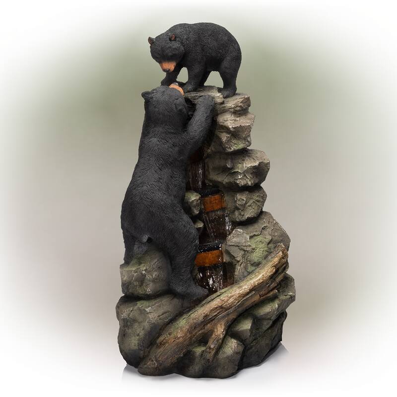 Alpine Corporation TZL178 36" Indoor/Outdoor 2 Bears Climbing Rainforest Water Fountain with LED Lights Cascading Wildlife Water