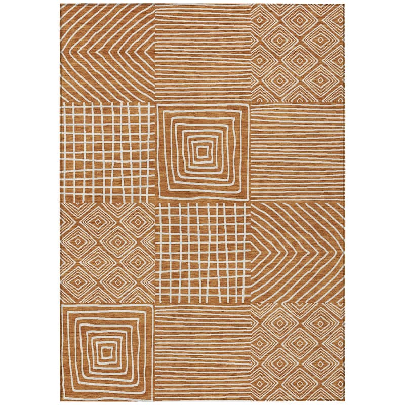 Machine Washable Indoor/ Outdoor Modern Mosaic Chantille Rug