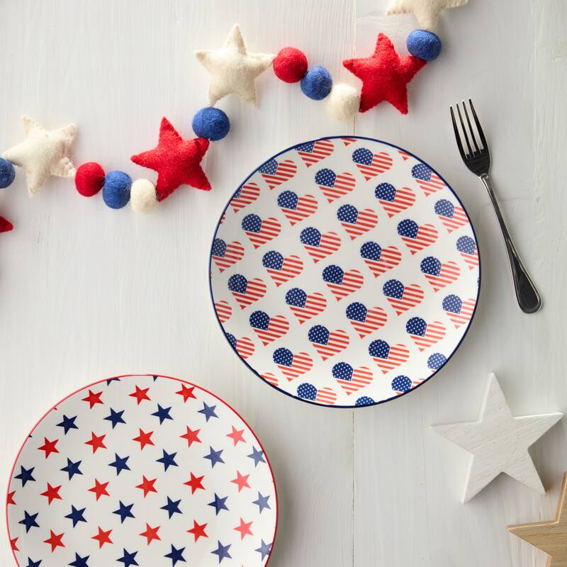 Certified International Patriotic Pad Print 8.75" Salad Plates, Set of 6 - 8.75"L x 8.75"W x 1.00"H