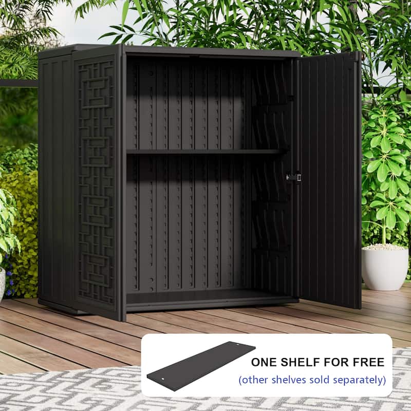 Outdoor 34.3"W x 36.2"H Plastic Vertical Storage Shed With One Shelf