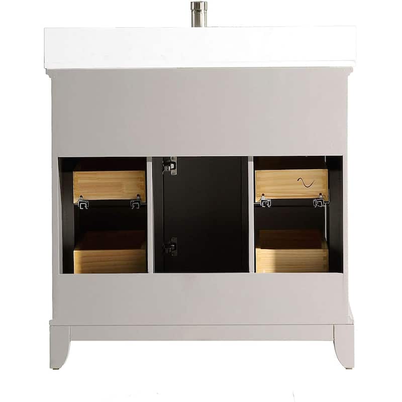 Vanity Art 36" Single Sink Bathroom Vanity Set with Engineered Marble Top and Free Mirror