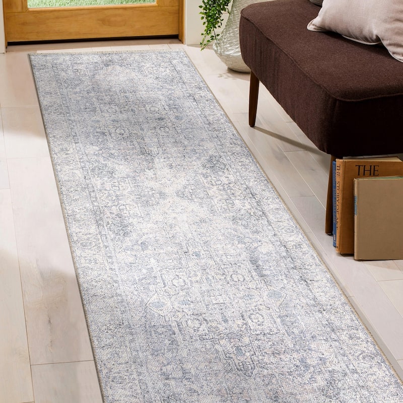 World Rug Gallery Distessed Medallion Machine Washable Area Rug - 2' 6" x 7' - Runner