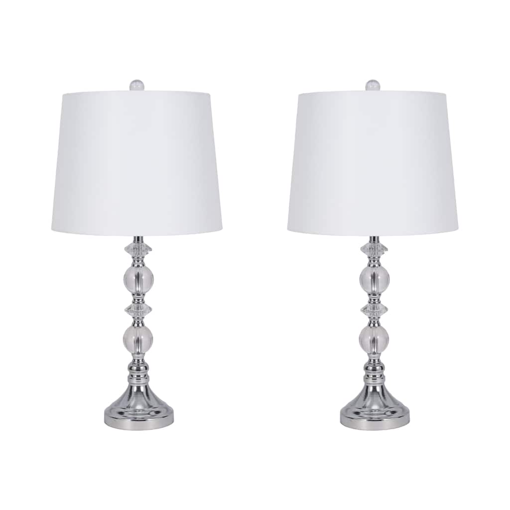 Sagebrook Home Modern Set Of 2 Crystal 26" Table Lamp, Silver, Pillar - 13" x 13" x 26" - 13" x 13" x 26"
