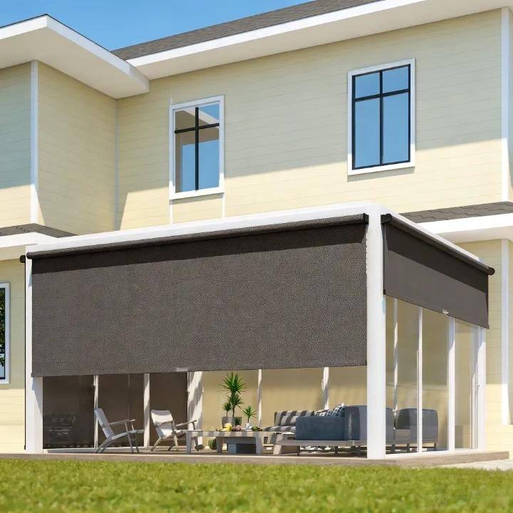 8' x 8' Outdoor Roller Shades - 8'W x 8'L - Brown