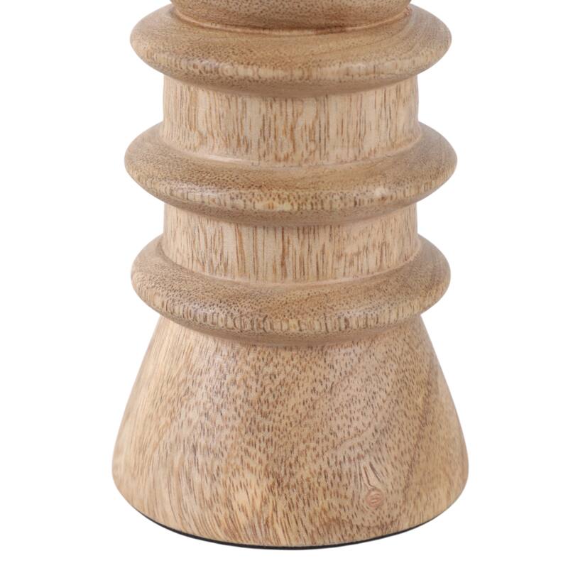 Mango Wood Modern Totem Carved Taper Holder - Tan