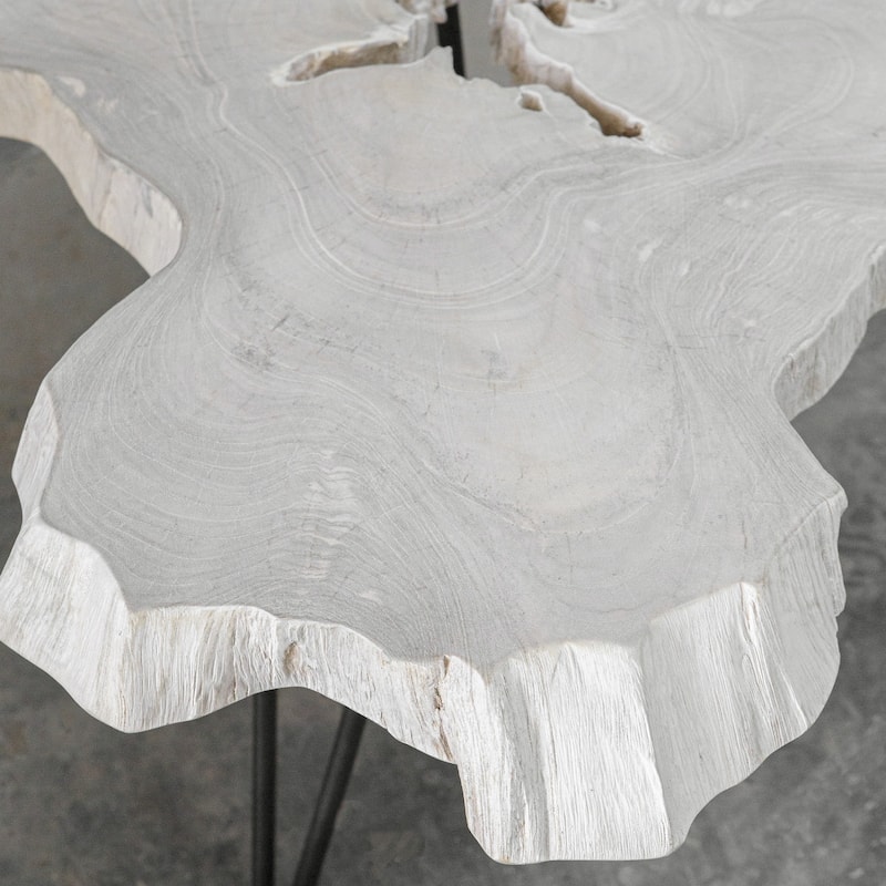 Teak Coffee Table with Hairpin Legs - 38" - White and Black