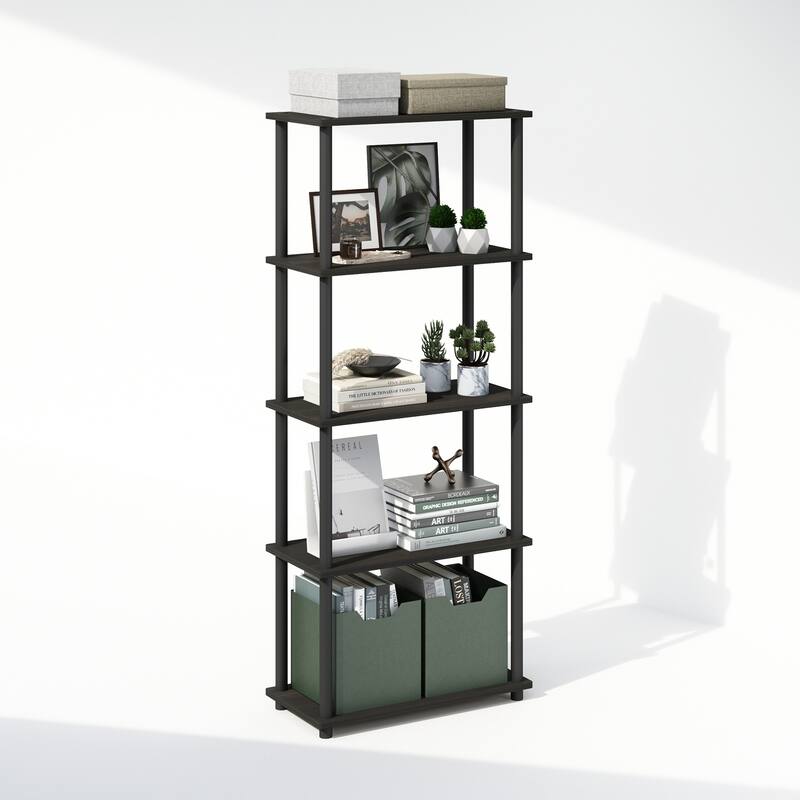 57.4 in. Tall Espresso/Black Wood 4-Shelf Bookcase