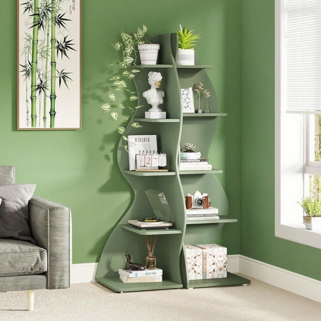 High bookshelf, Wall Corner Bookshelf, display rack, with large storage space, suitable for living rooms, storage cabinets