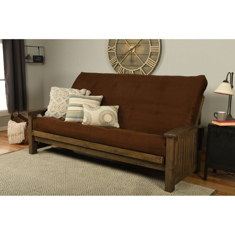Somette Washington Queen-size Futon Set in Rustic Walnut Finish with Suede Mattress