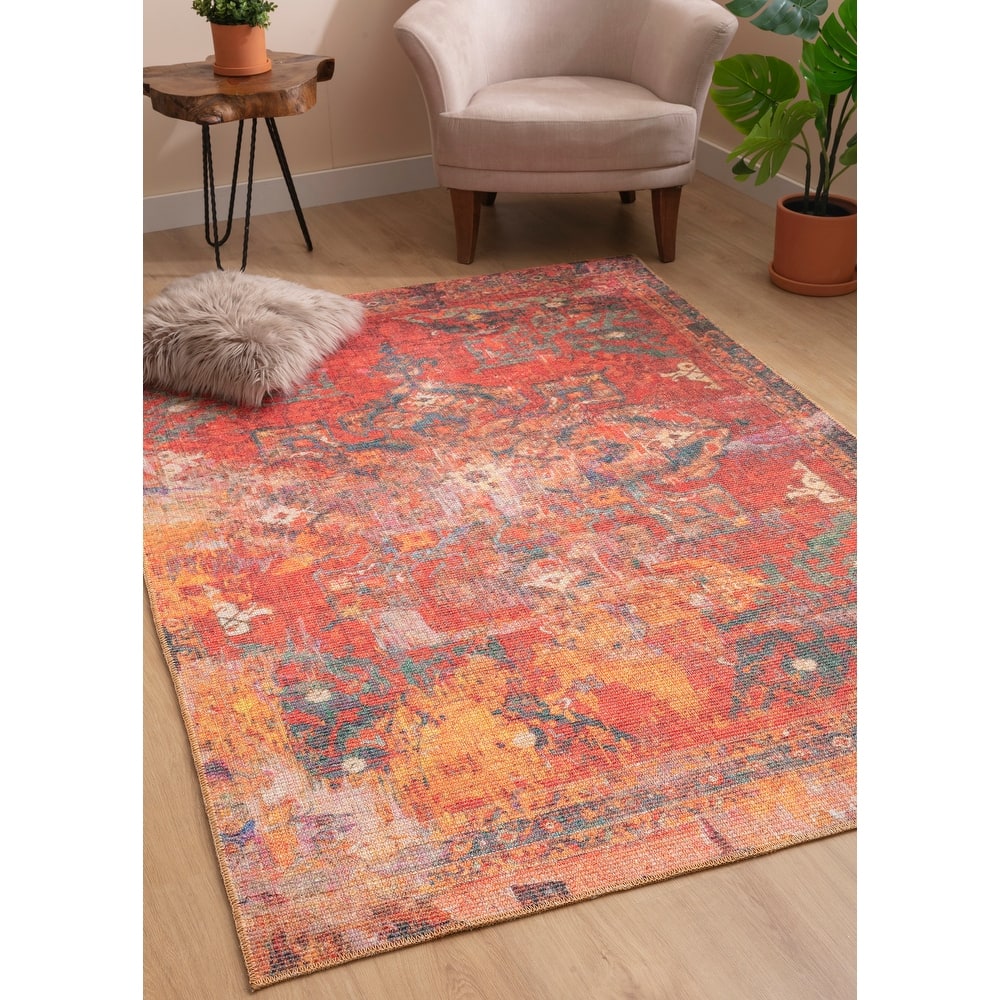 Vera Collection Red Power Loomed Indoor Area Rug