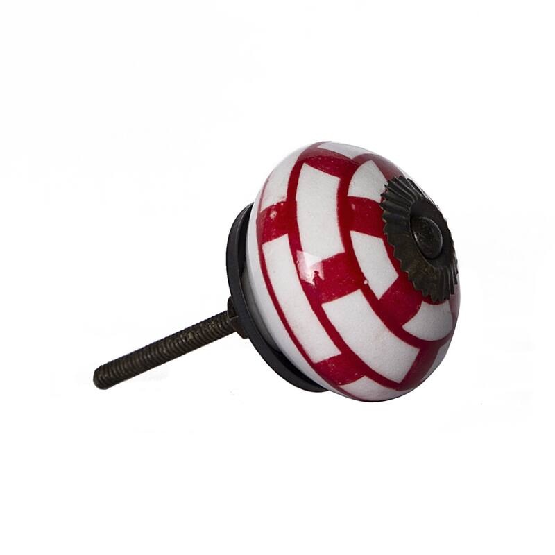 Set of 8 Decorative Red and White Ceramic Knobs for Cabinets - 1.50” x 1.50” x 1.50"