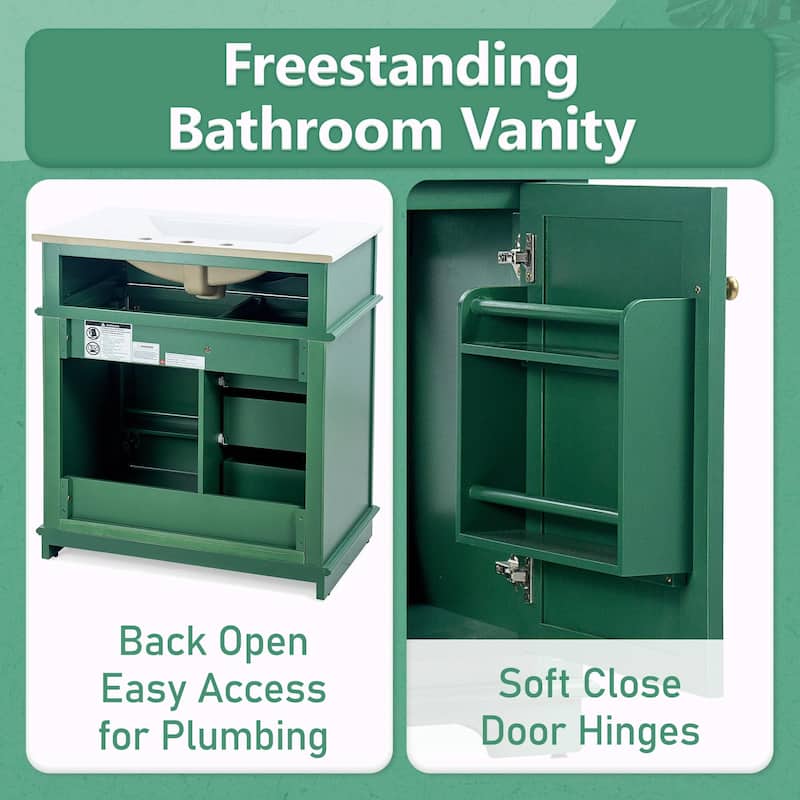 30" Bathroom Vanity with Sink, Tip-Out Drawer, Three Drawers, Door Shelf