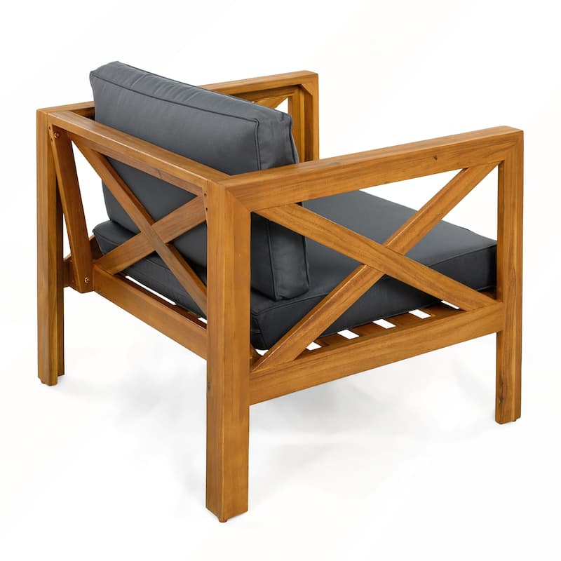 Outdoor Acacia Wood Club Wooden Armchair with Cushions Set of 2