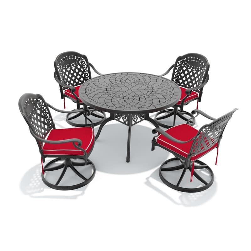 5-Piece Aluminum Round Outdoor Patio Dining Set, 4 Cushioned Swivel Chairs, Table, All-Weather Frames