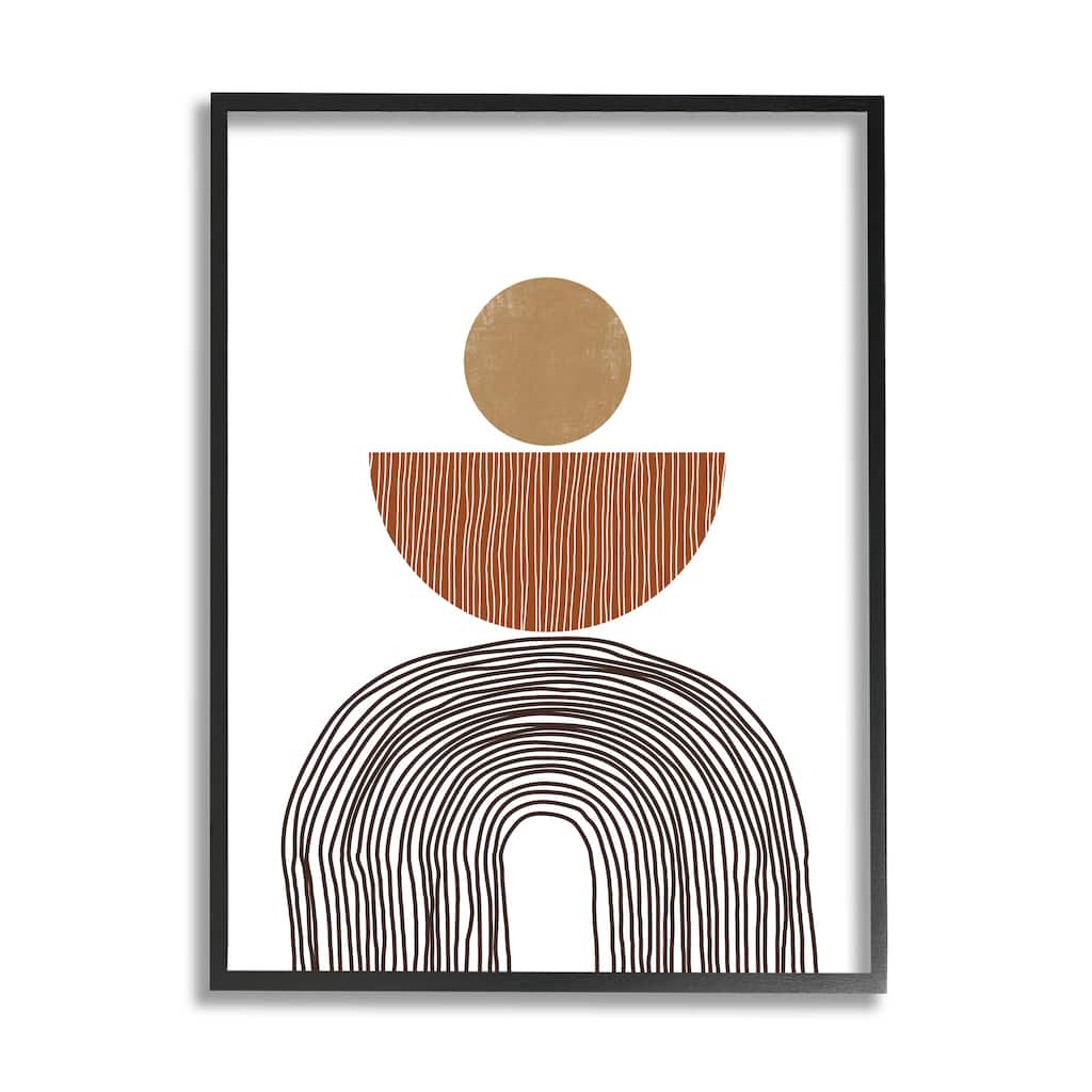 Stupell Boho Shapes Stacked Abstract Round Curves Brown White Framed Wall Art