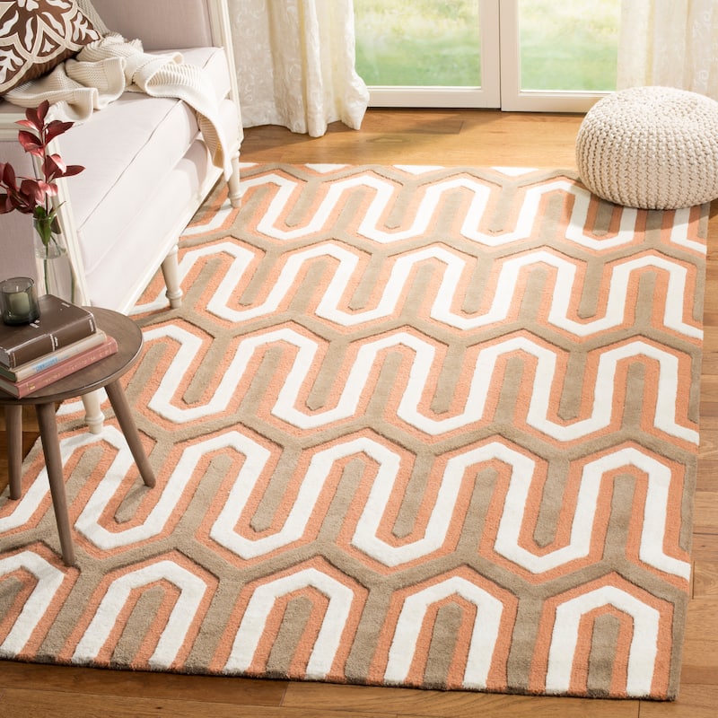 SAFAVIEH, Handmade Cambridge Faiza Modern Moroccan Wool Rug - 3' x 5' - Orange/Grey