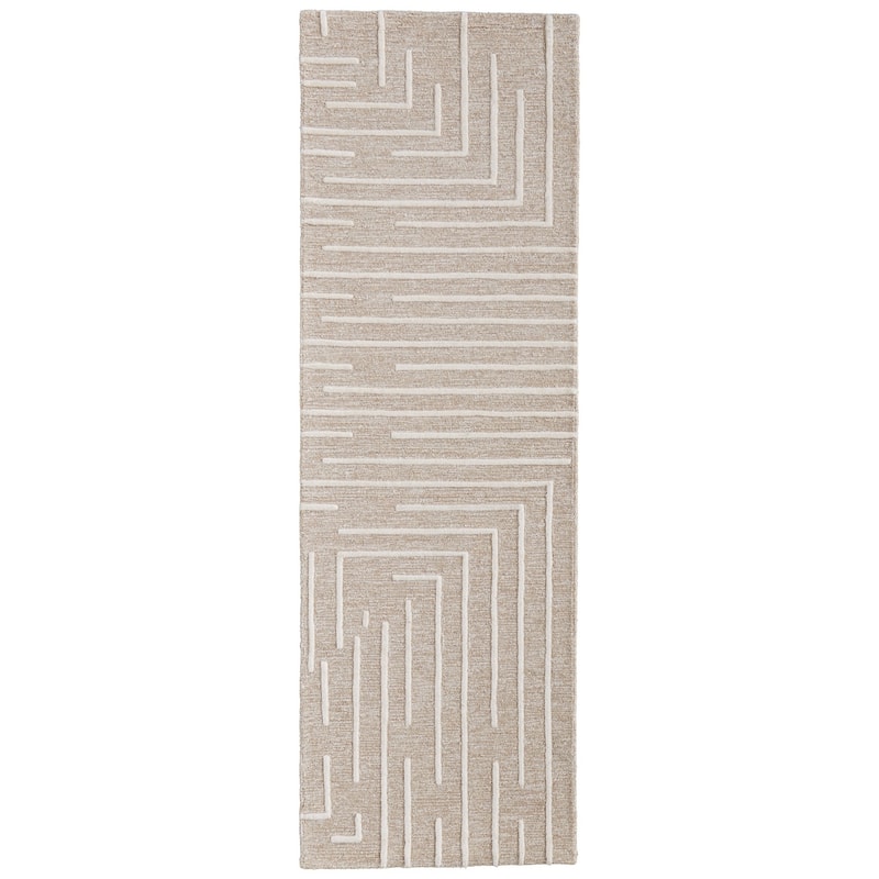 Grand Bazaar Alister Hand Tufted Geometric Transitional Area Rug - 2'6" x 8' - Taupe/Ivory