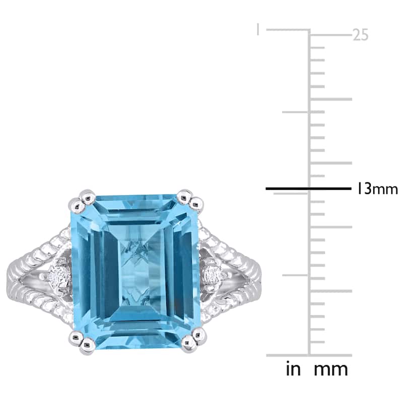 Miadora 7 3/5ct TGW Octagon-Cut Sky-Blue and White Topaz Cocktail Ring in Sterling Silver