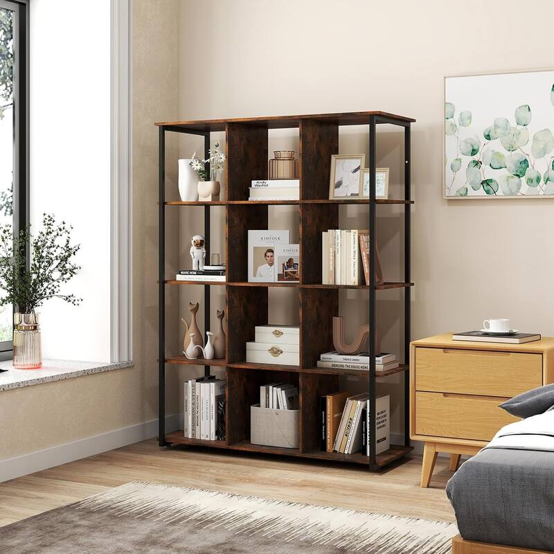 5 Tier 12 Cube Bookcase 57" Freestanding Bookshelf Open Display Rack