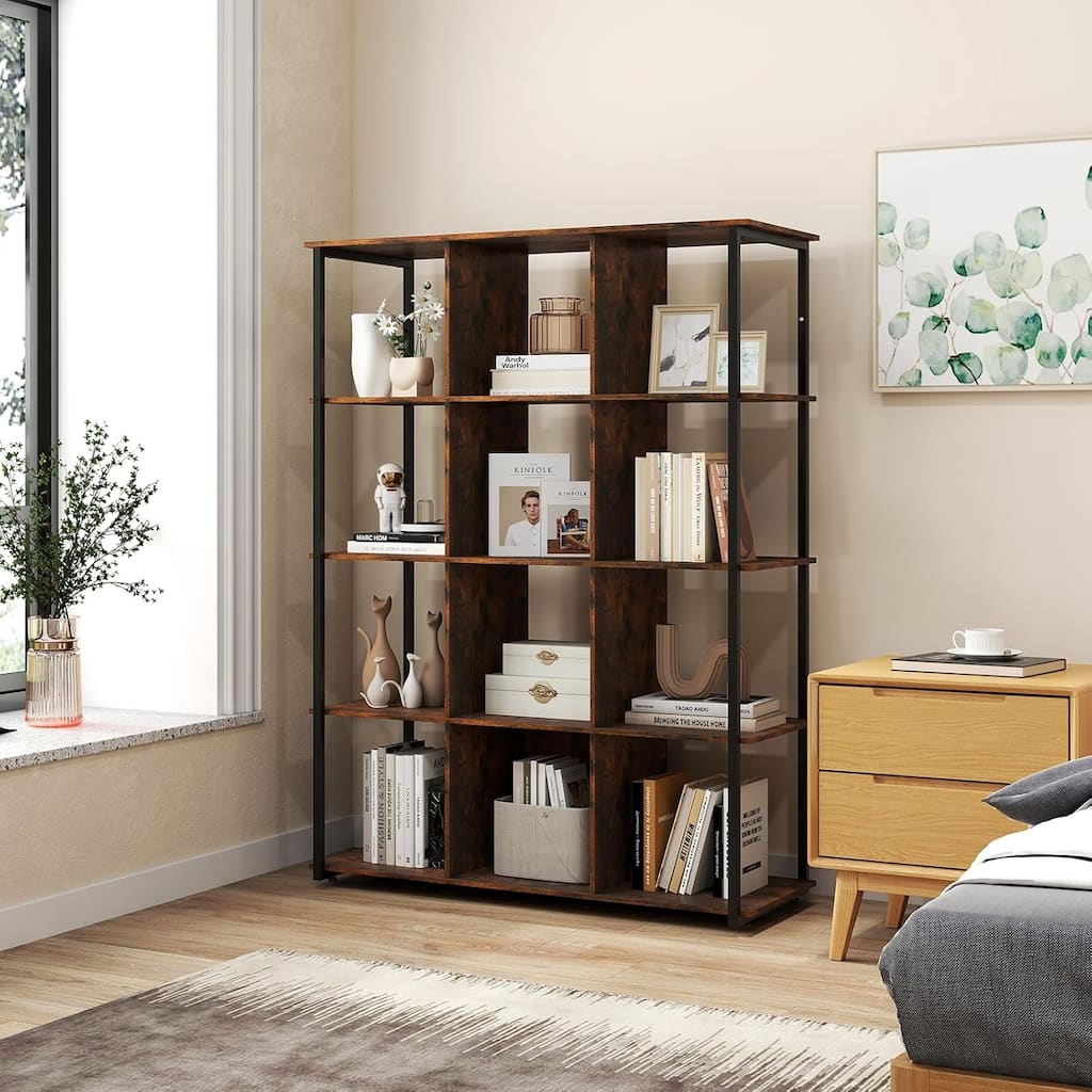 5 Tier 12 Cube Bookcase 57" Freestanding Bookshelf Open Display Rack