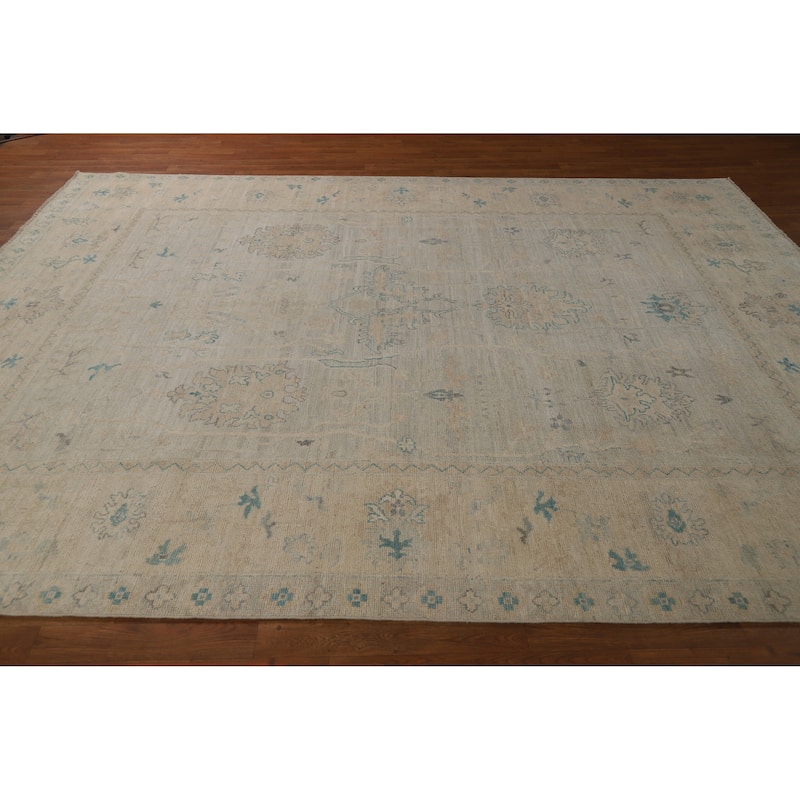 Hand Knotted Oriental 100% Wool Carpet Transitional All-Over Beige & Ivories Oushak Area Rug - 10' 6'' X 8' 2''