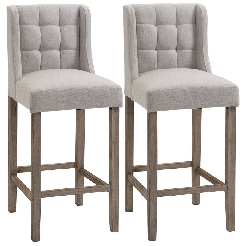 Counter Height Bar Stools Set of 2, Upholstered Kitchen Island Stools with Wooden Legs, Dining Chairs with Tufted Back - Beige