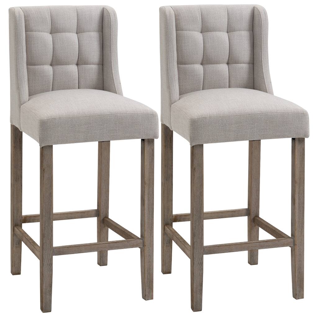 Counter Height Bar Stools Set of 2, Upholstered Kitchen Island Stools with Wooden Legs, Dining Chairs with Tufted Back