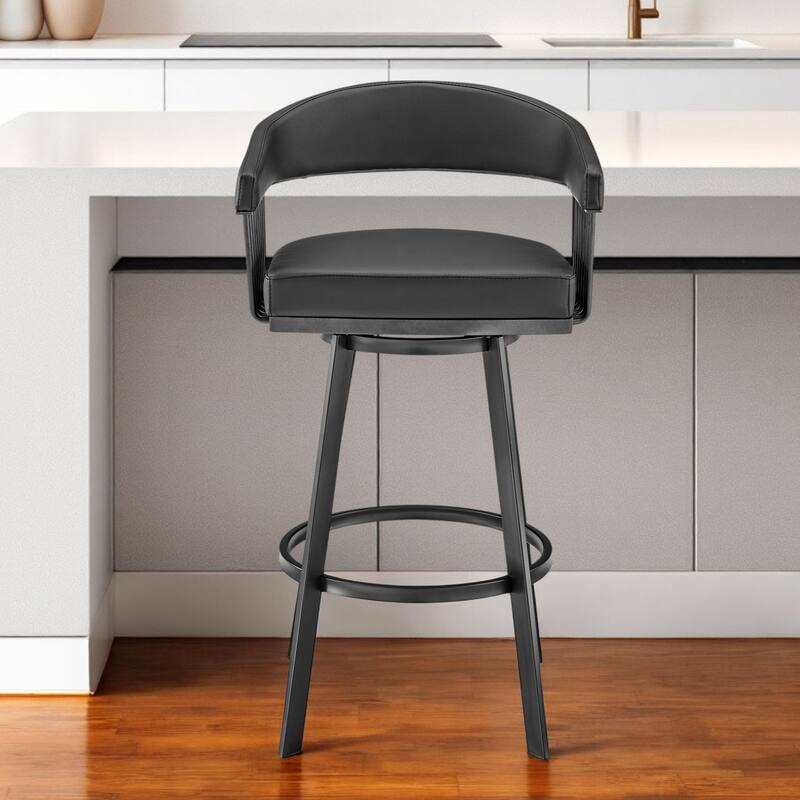 Modern Swivel Low Back Bar Height Stool Chair with Iron Frame and Metal Finish Perfect for Kitchen Island