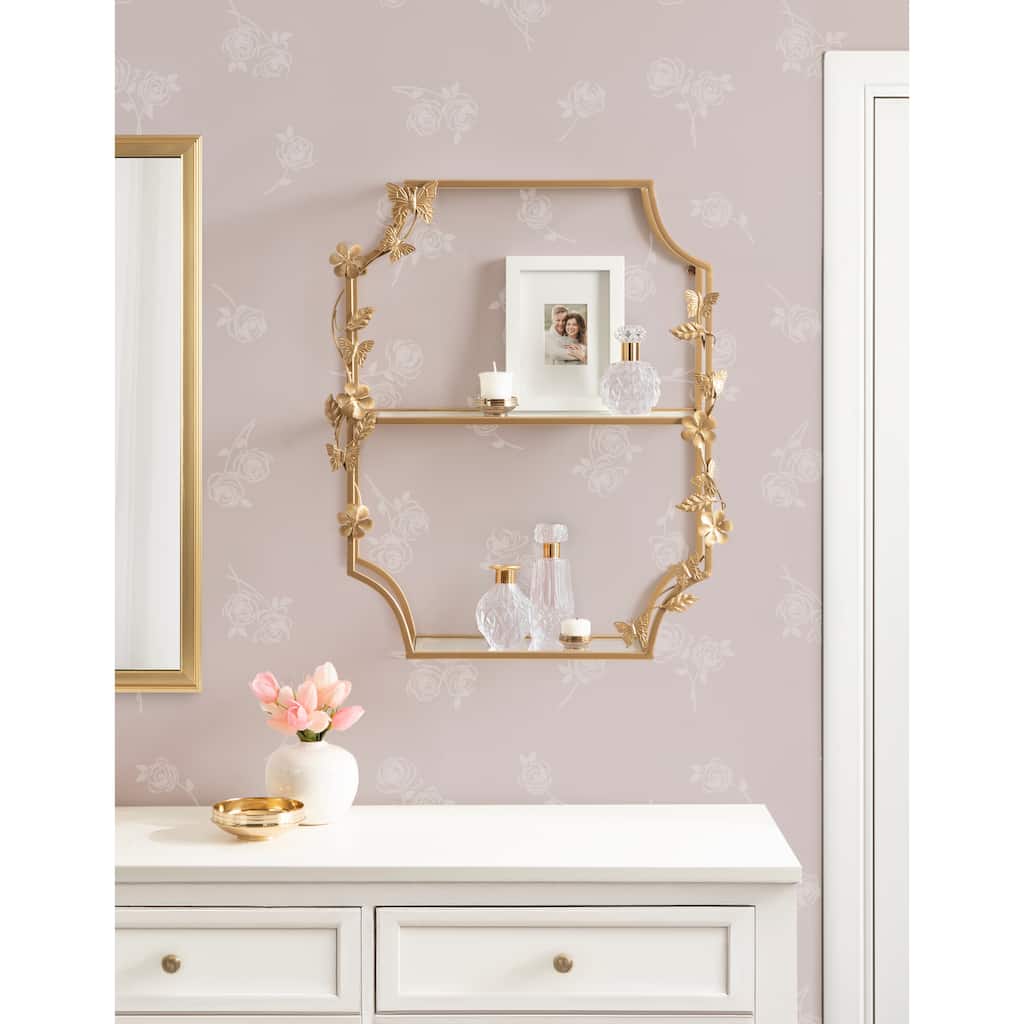 Kate and Laurel Rosella Floral Tiered Shelf Metal - 20x7x25
