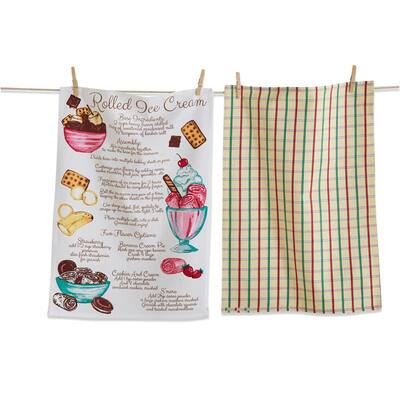 Rolled Ice Cream Dishtowel Set of 2 Multicolor Cotton Kitchen Towels Summer Design Machine Wash 26x18 inches