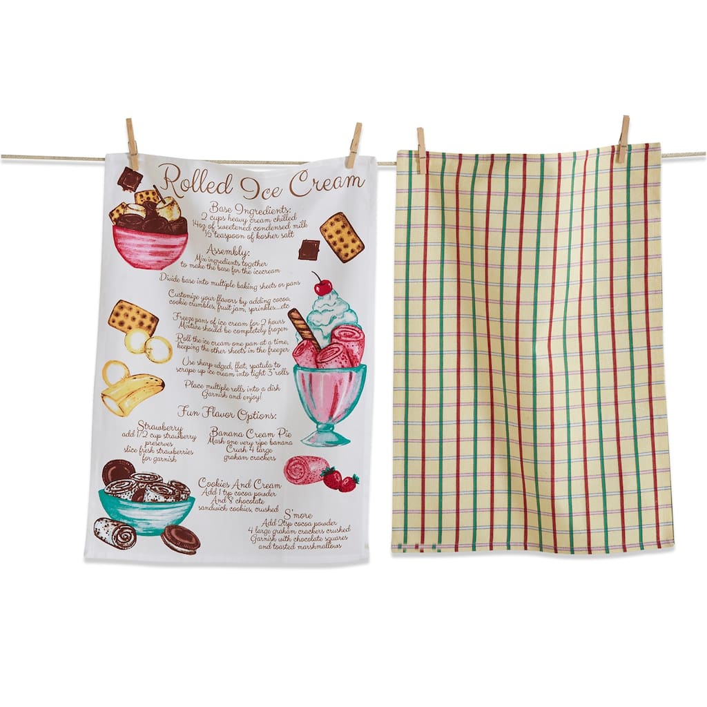 Rolled Ice Cream Dishtowel Set of 2 Multicolor Cotton Kitchen Towels Summer Design Machine Wash 26x18 inches