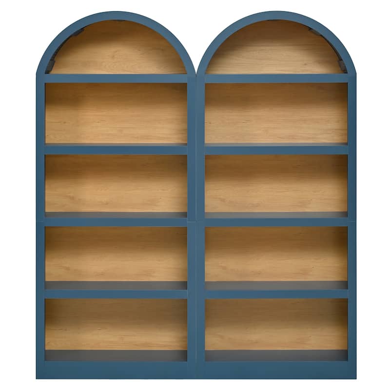 Set of 2 Farmhouse Tall Bookshelves with Arched Top, 5-Tier Open Storage Display Cabinet for Living Room