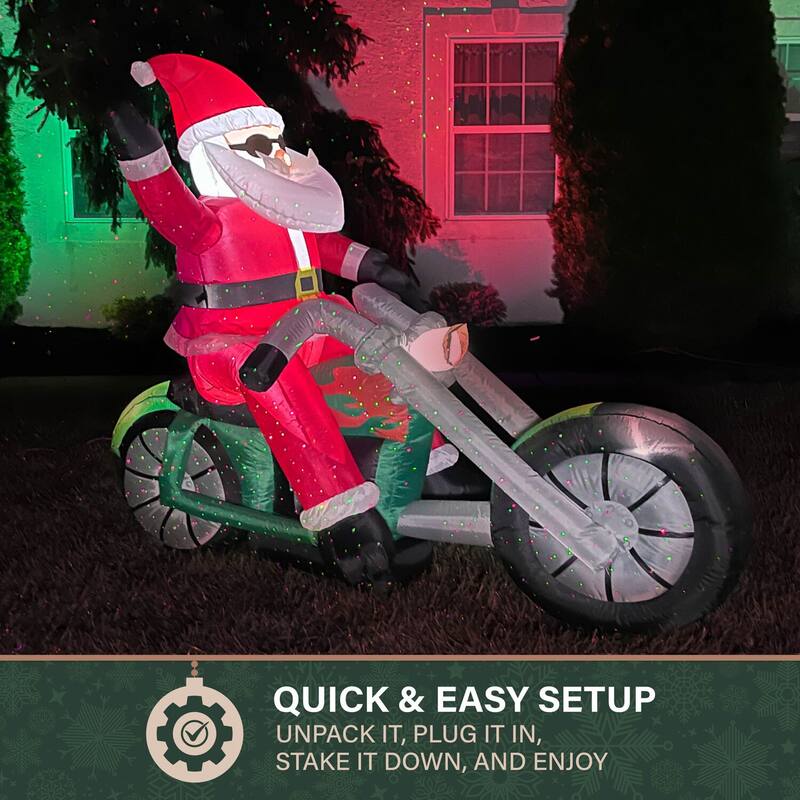 Fraser Hill Farm 6-Ft. Wide Prelit Motorcycle Santa Inflatable