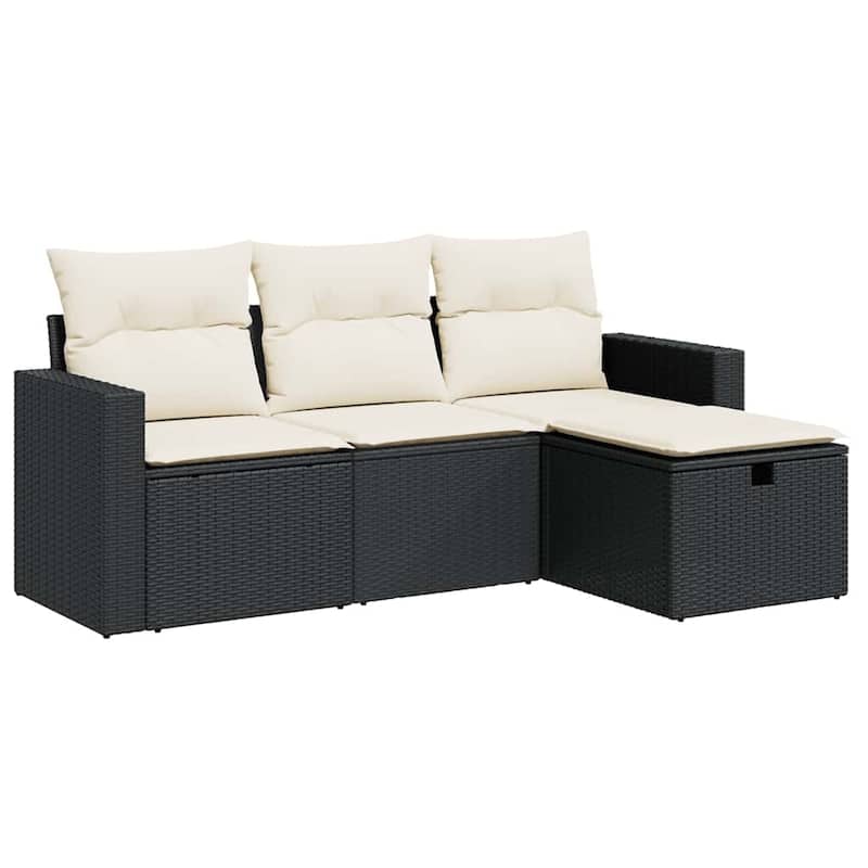 vidaXL Patio Sofa Set with Cushions Outdoor Furniture 4 Piece Poly Rattan