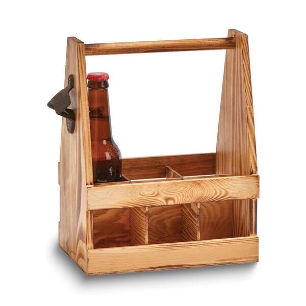 Curata 6 Bottle Light Wood Beverage Caddy with Bottle Opener Bed Bath