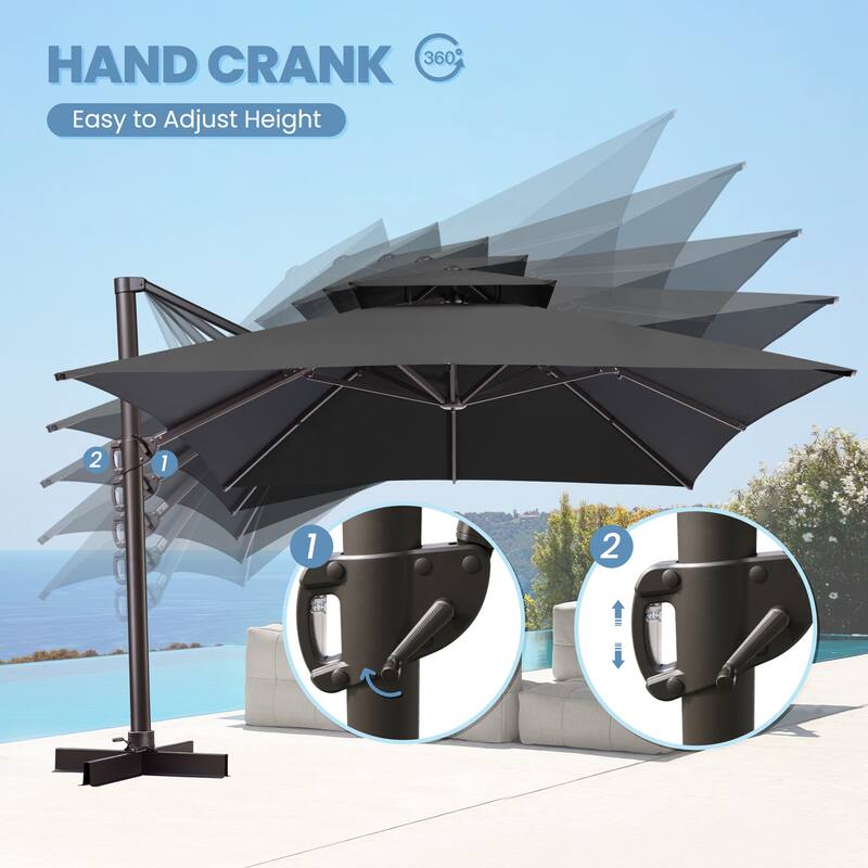 10X12.5 FT Outdoor Dual Top Patio Offset Umbrella 360 degrees Rotation with Base