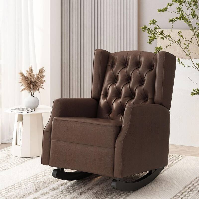 Brown Modern Rocking Chair with PU Upholstery by Christopher Knight Home