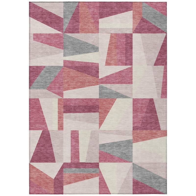 Machine Washable Indoor/ Outdoor Contemporry Mosaic Chantille Rug