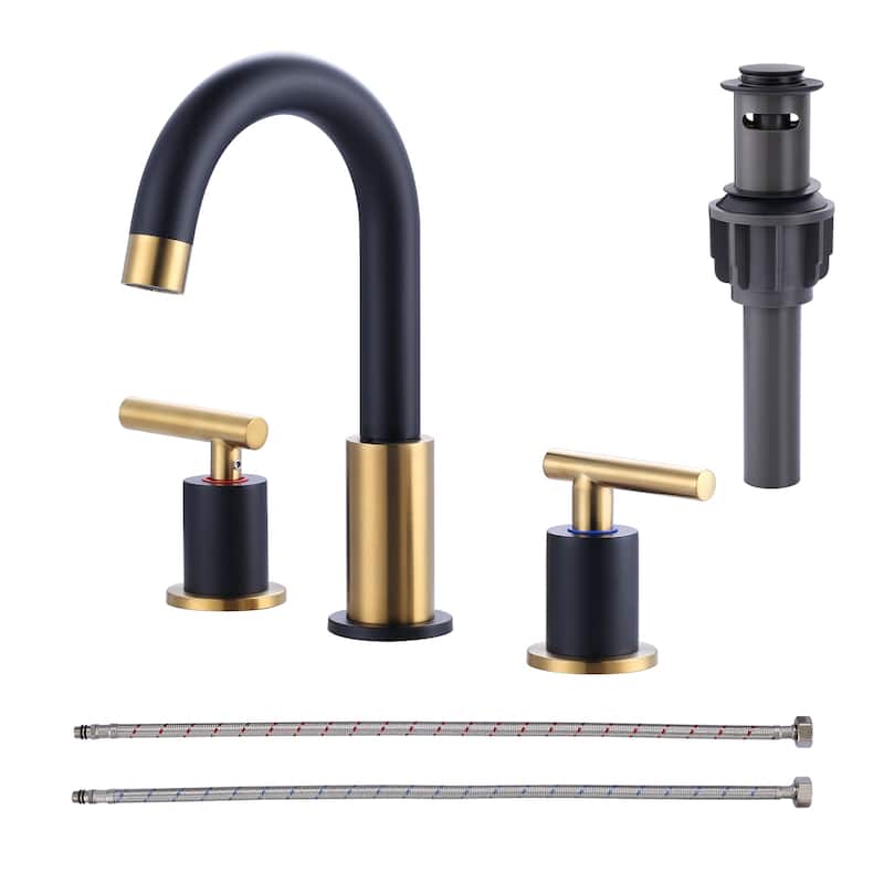WOWOW Widespread 8 in.Double Handle Bathroom Faucet - Gold and Black