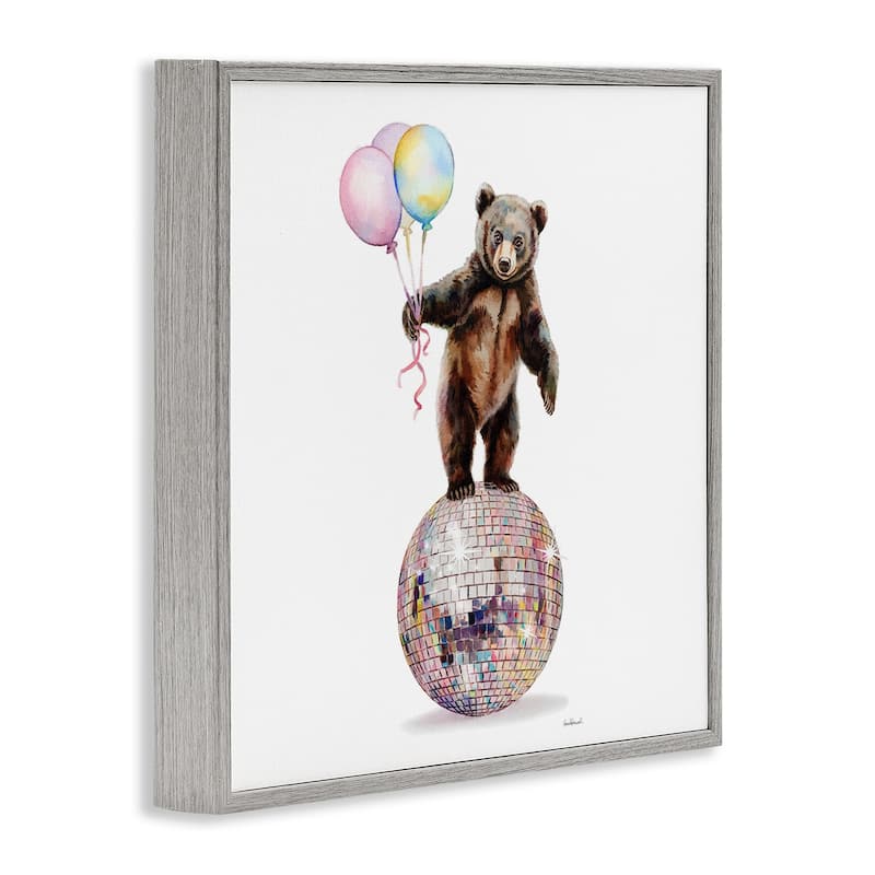 Stupell Bear & Balloons Disco Framed Giclee Art Design By Amanda Greenwood