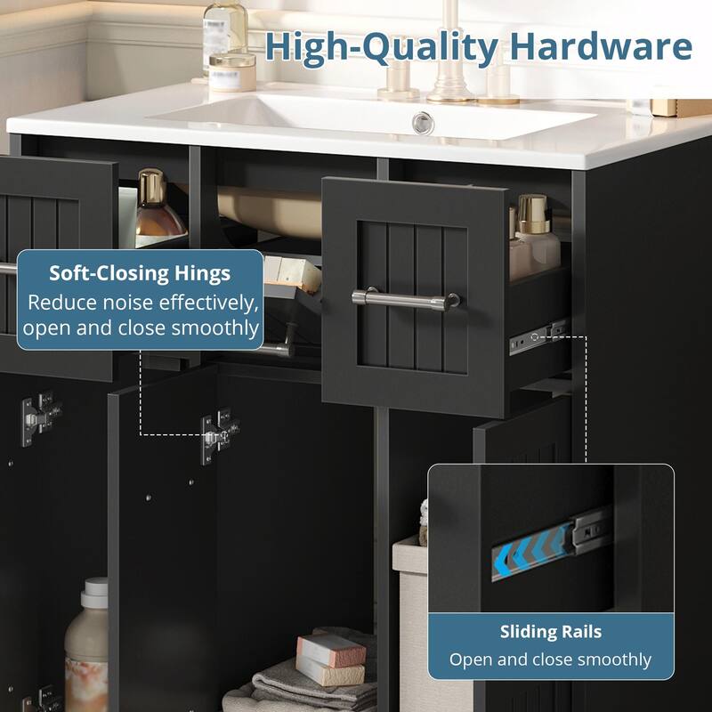 30-inch Bathroom Vanity with Undermount Sink, Soft-Close Doors & Tip-Out Drawer