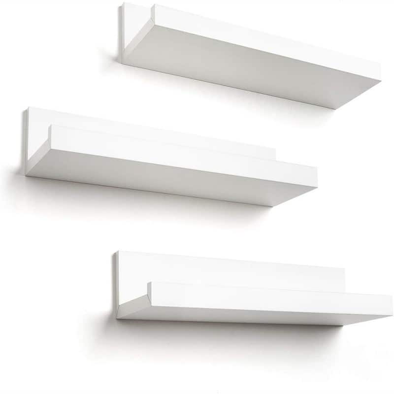 4" White Floating Shelves for Wall Set of 3 - 4.4"D x 6.2"W x 15.4"H