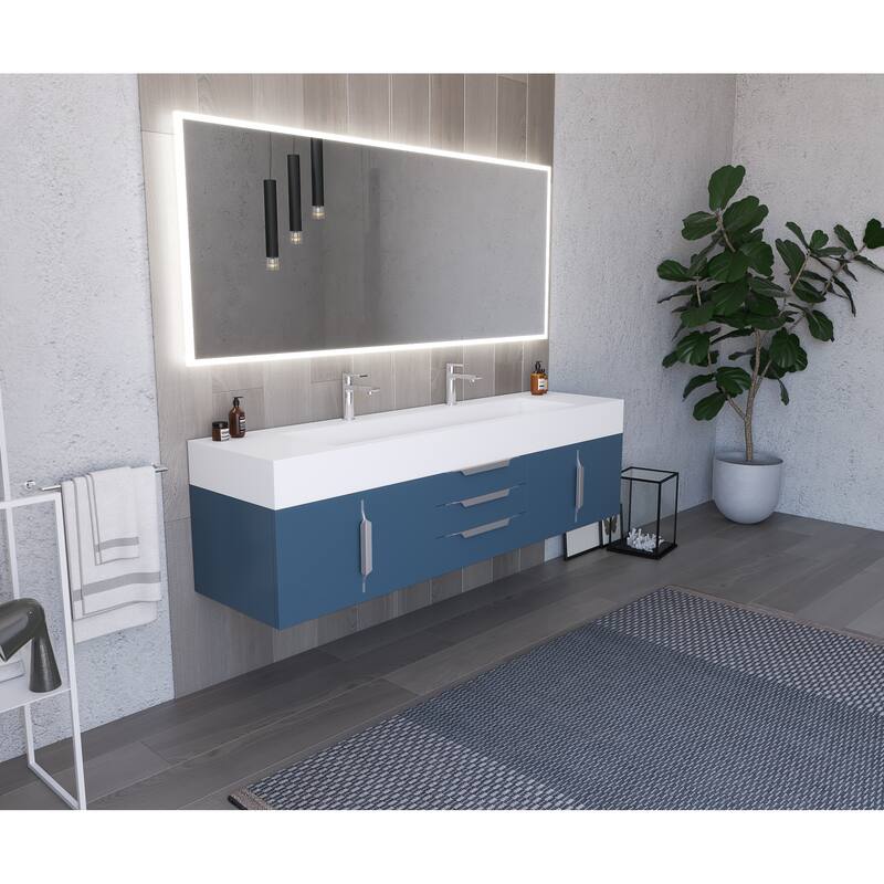 Nile 72" Wall Mounted Bathroom Vanity Set w/ White Top