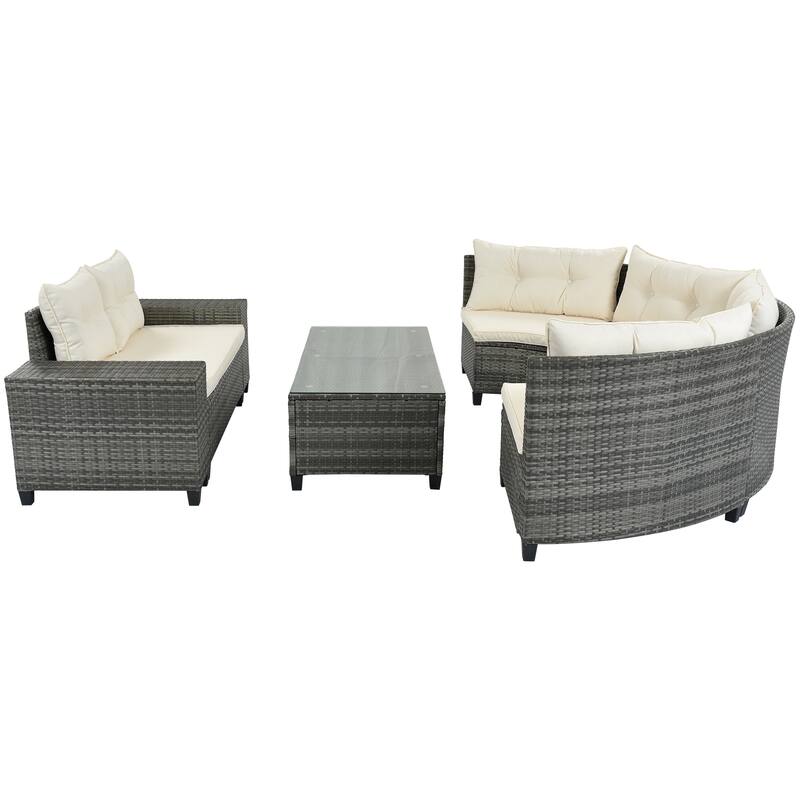 Convertible Sectional Sofa Set Half-Moon Conversation Sets Curved 8-pieces PE Wicker Sofa Set with Coffee Table, All Weather